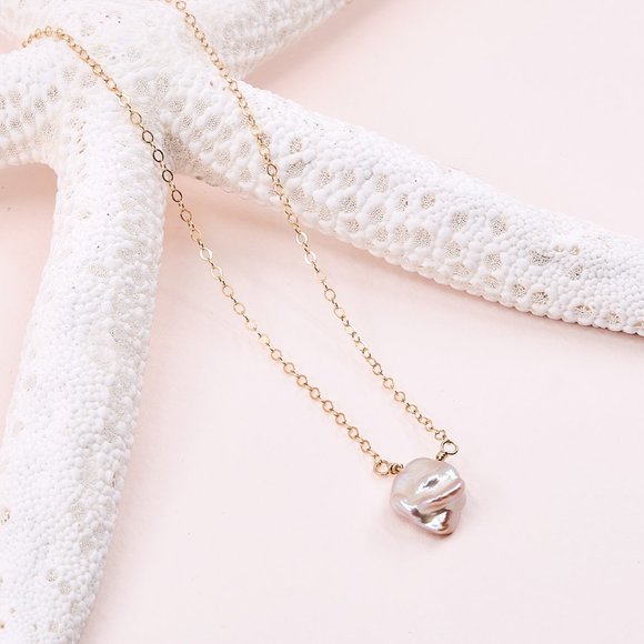 Baroque Keshi Pearl Necklace, 14K Gold Filled Dainty Necklace - Picture 1 of 10